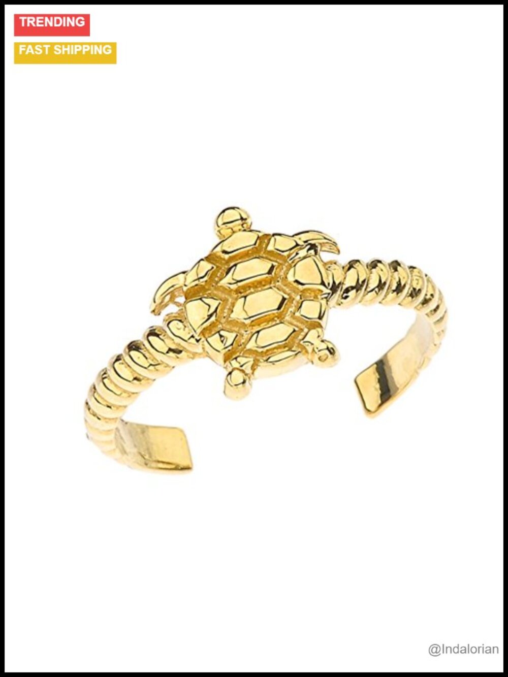 10K Solid Yellow Gold Sea Turtle Rope Toe Ring Fine Jewelry